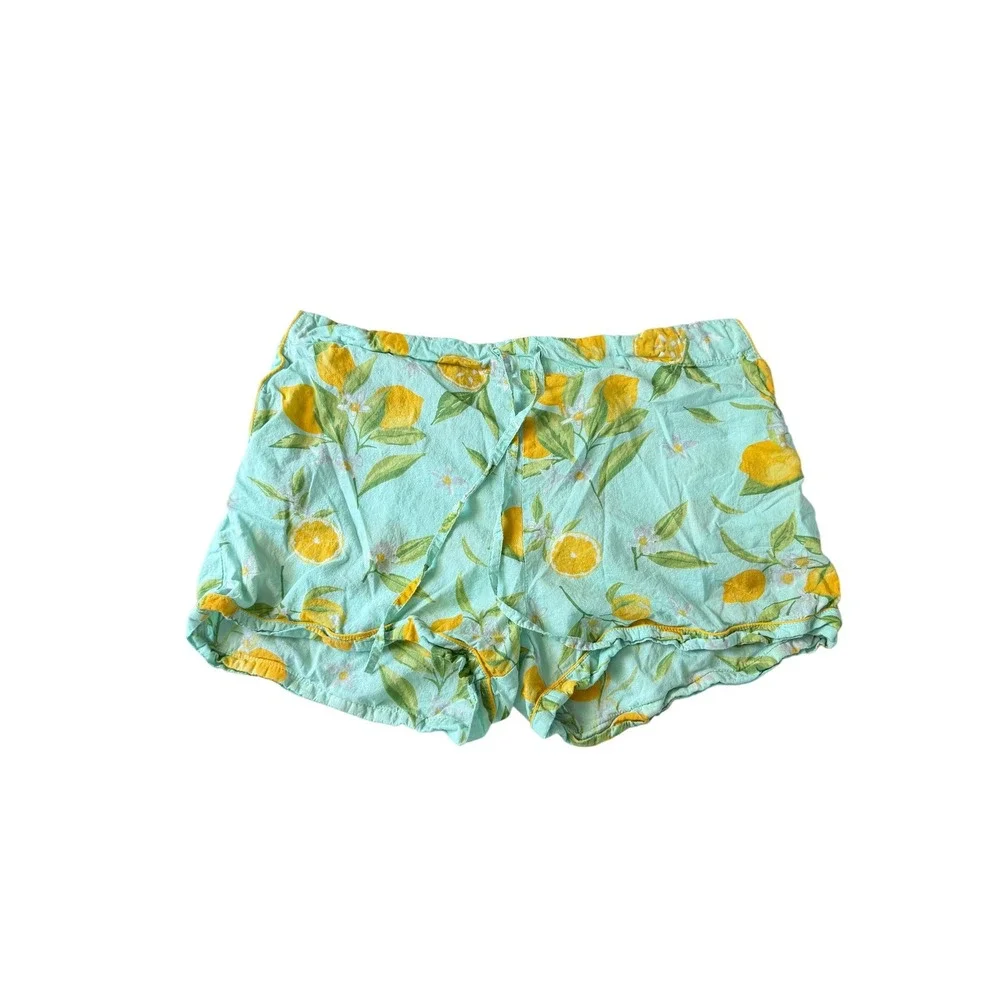 Crafted by Mahogany Lemon Print Pajamas Set‎ Mint Green Yellow Top Shorts Size M